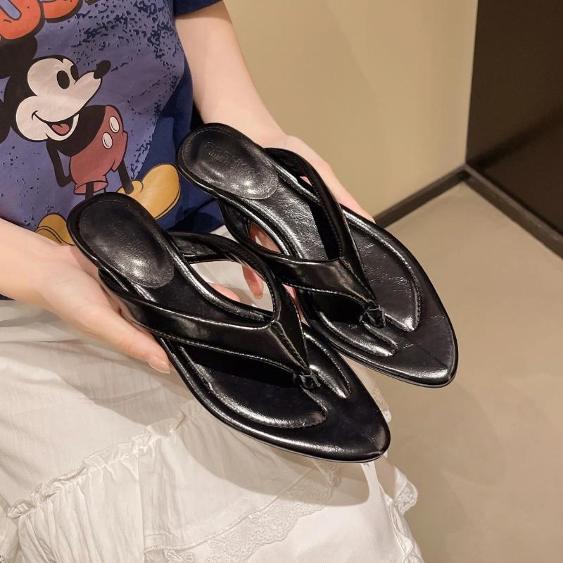 Women Clip Toe Flip Flops Wedges Sandals  Heels  Slippers Pointed Toe  2025 New Dress Slides Sandalias Designer