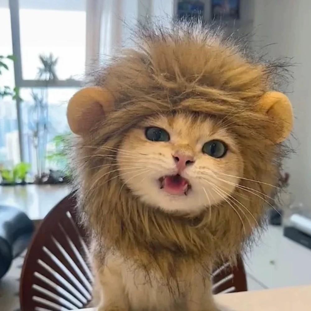 Adjustable Soft Lion Mane Wig Cap Hat Breathable Funny Dog Cat Wig Hat Fluffy Creative Pet Costume Pet Party