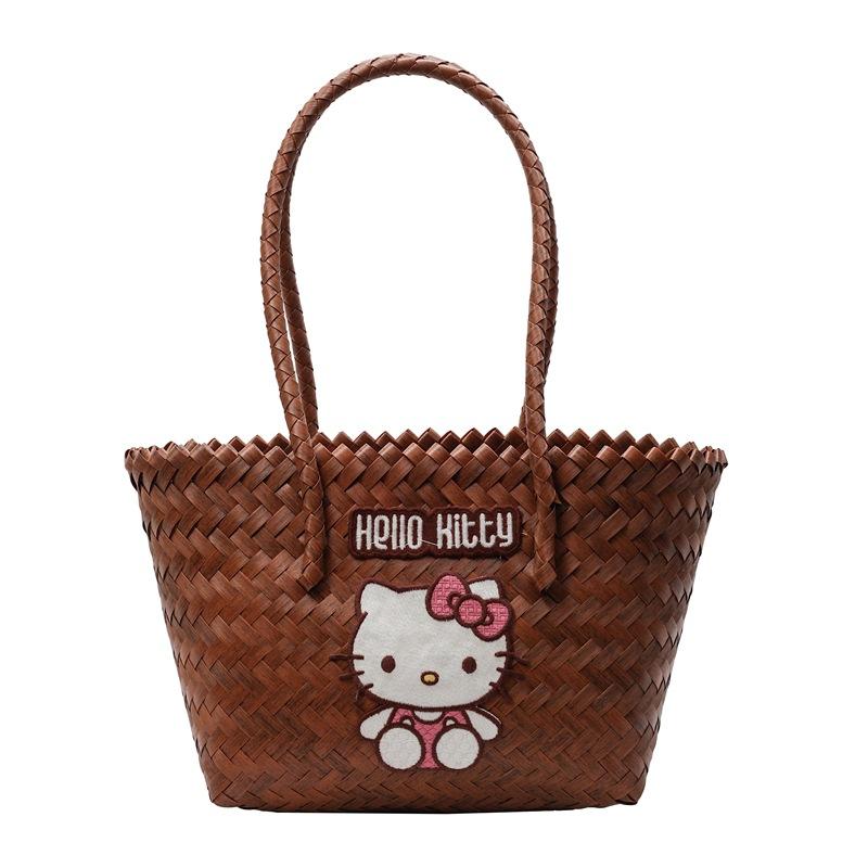 Woven basket bag Cartoon large capacity rattan bag Fashion versatile handbag Small square bag