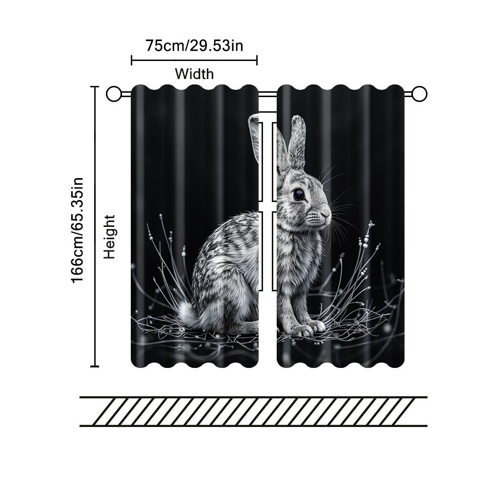 2 pcs   filtering curtains (excluding rods   non-movable   without batteries) Chic Line Art Rabbit_00015 for use in bedrooms and