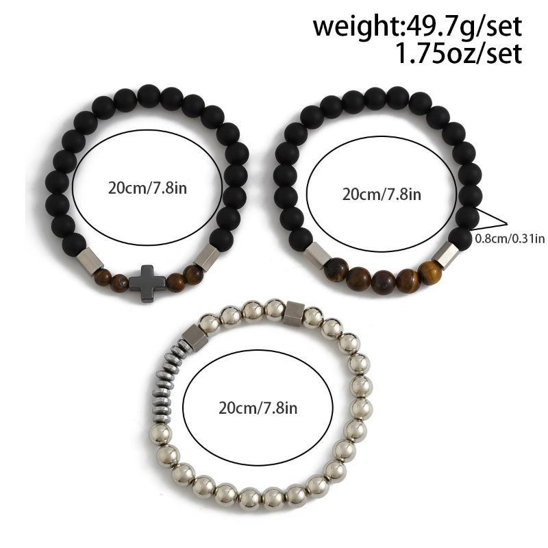 Vintage Multilayer Beaded Bracelet for Men Fashion Hip Hop Tiger Eye's CCB Titanium Steel Cross Beads Bracelets Accessories Men