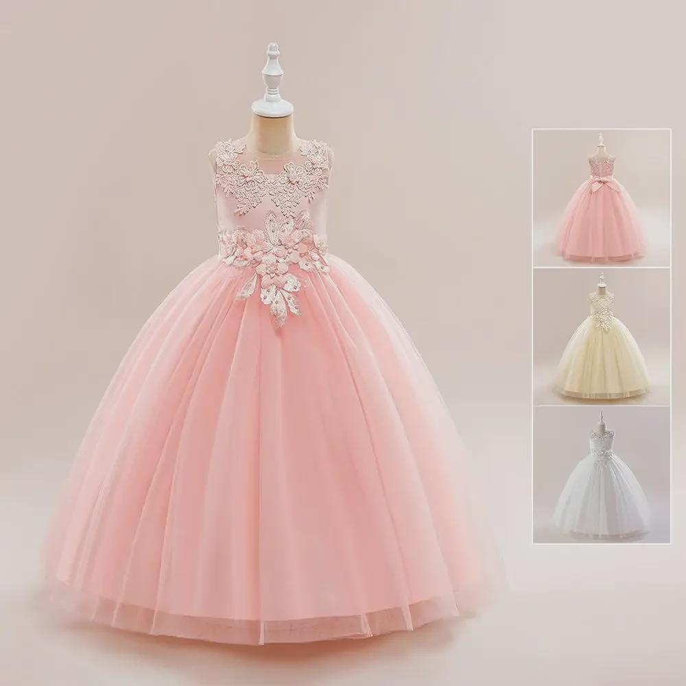 Girls' Embroidered Lace Flower Princess Dress