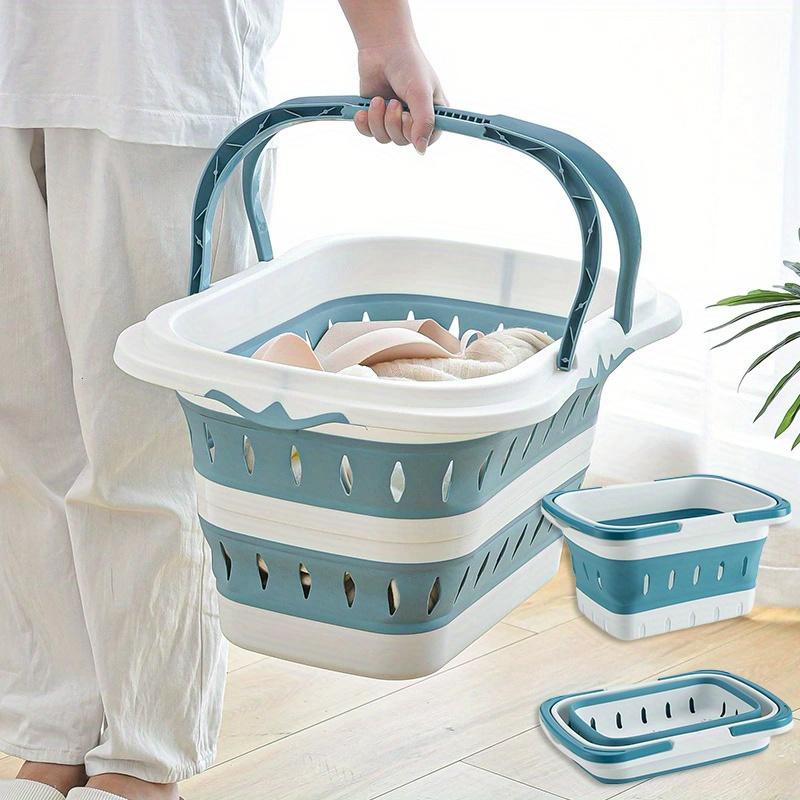 Foldable Collapsible Handled Laundry Basket Ellipse Oval Tub- Portable Washing Tub Space Saving Laundry Containers