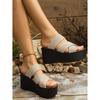 Women's Cross-Strap Casual Sandals 2025 Plus Size Summer New Arrival Fabric Platform Chunky Heel Wedges