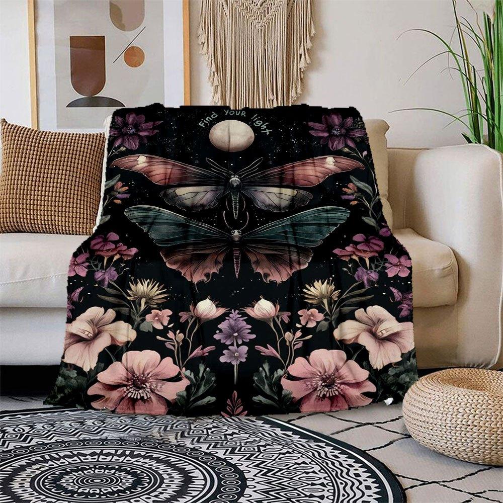 

Find Your Light Butterfly Wall Art Print Blanket Flannel Throw Blanket for Sofa, Bed, Travel, Camping, Office, Couch, Chair, And Bed Gift f 150x180cm