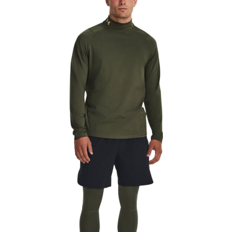 Under Armour Rush Coldgear Mock Long Sleeve Casual Shirt Men Tops Green 1366059-390