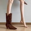 Fashion Autumn New Pointed Toe Suede Sleeve Anti-slip Wear-resistant Single Shoes Shaped Heel Mid-leg Boots