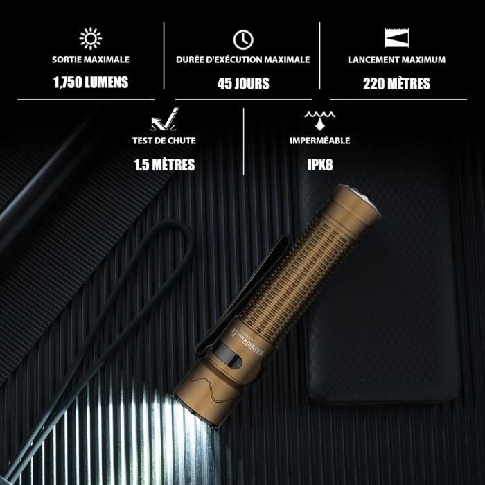 Lampe de Poche - OLIGHT - Warrior Mini 2 - 1750 Lumens - 220M - Rechargeable USB - IPX8