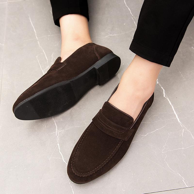 Large Size 46 Men's Lazy Small Leather Shoes British Style Casual Daily Loafers Suede One Pedal Fashion Trendy Shoes
