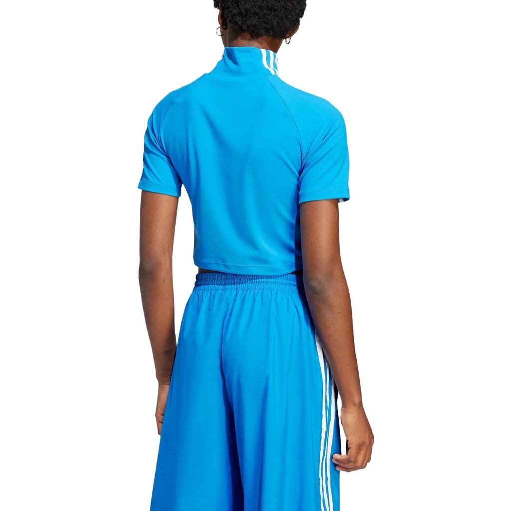 adidas Originals Women's Mock Neck 3-Stripes Cropped Top Blue Female IV9321