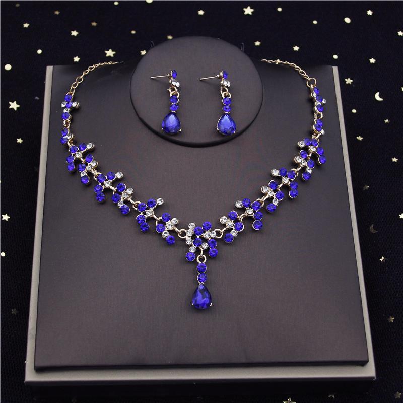 Quality Crystal Bridal Jewelry Sets for Women Fashion Circle Earrings Necklace Set Bride Crown Tiaras Prom dubai jewelry sets