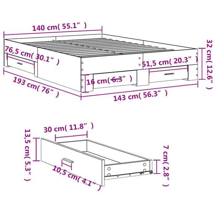 VidaXL Cadre de lit et tiroirs chêne sonoma 140x190 cm bois ingénierie, lit, lit de rangement, cadre de lit double, lit 3280400