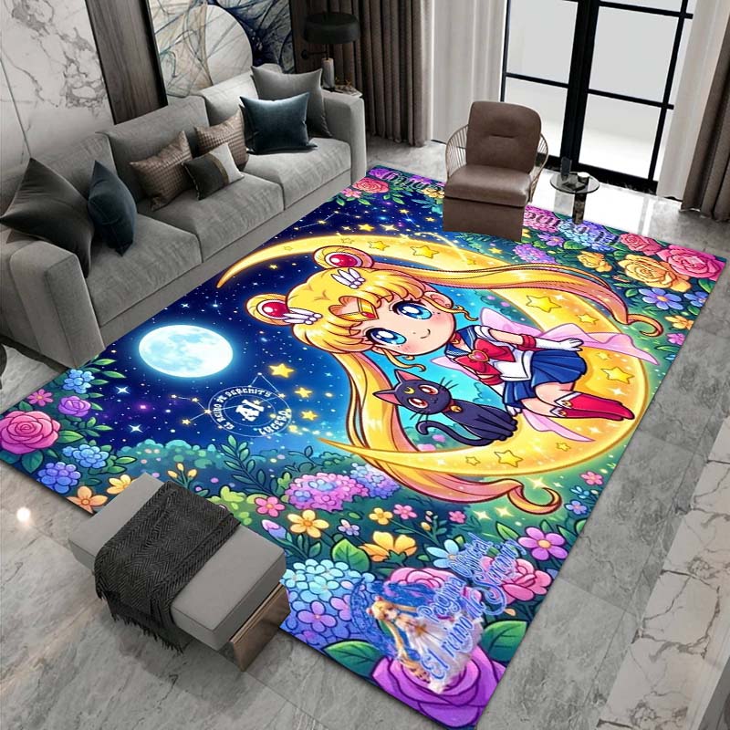 3D printed Sailor Moon pattern rug, large-area non-slip washable rug,, suitable for bedroom home décor.22