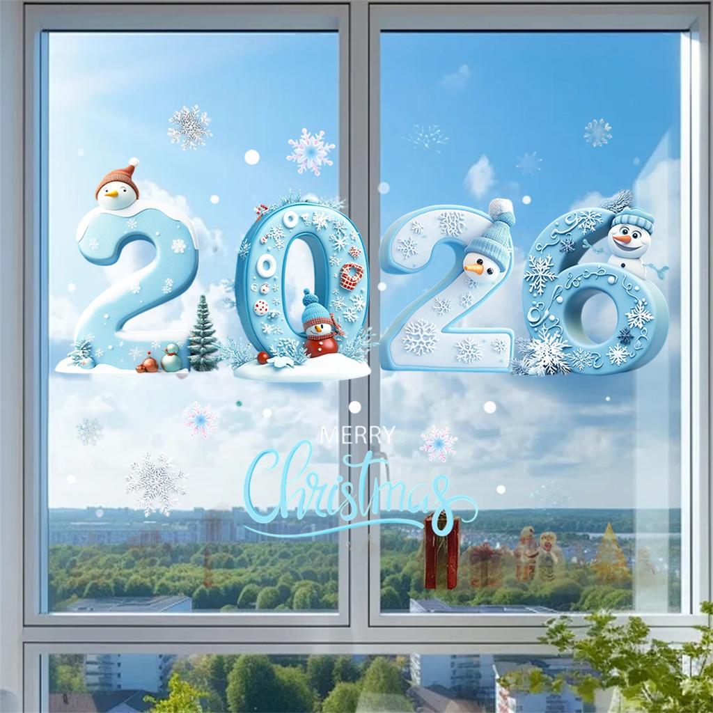 Festive Christmas Window Decals Set with Snowman Snowflake Patterns - Winter Holiday Decoration for 2026