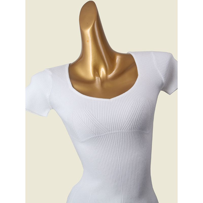 British Brand Water Drop Square Collar 2024 New Arrival Silm Short Sleeve Knitwear T-shirt Tops Female Foreign Trade Women's Clothing
