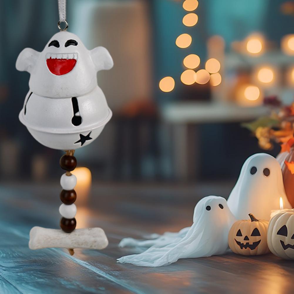 Ghost Bell Resin Hanging Ornament Halloween Mini White Ghost Decoration for Indoor Outdoor Rearview Mirror Decor
