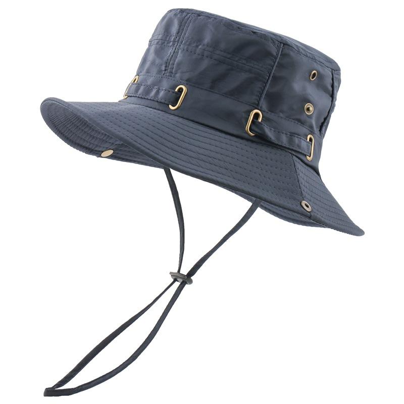

Solid color sun hat jungle hat summer outdoor fishing hat big head circumference breathable big eaves hat sun protection bucket hat тёмно-синий