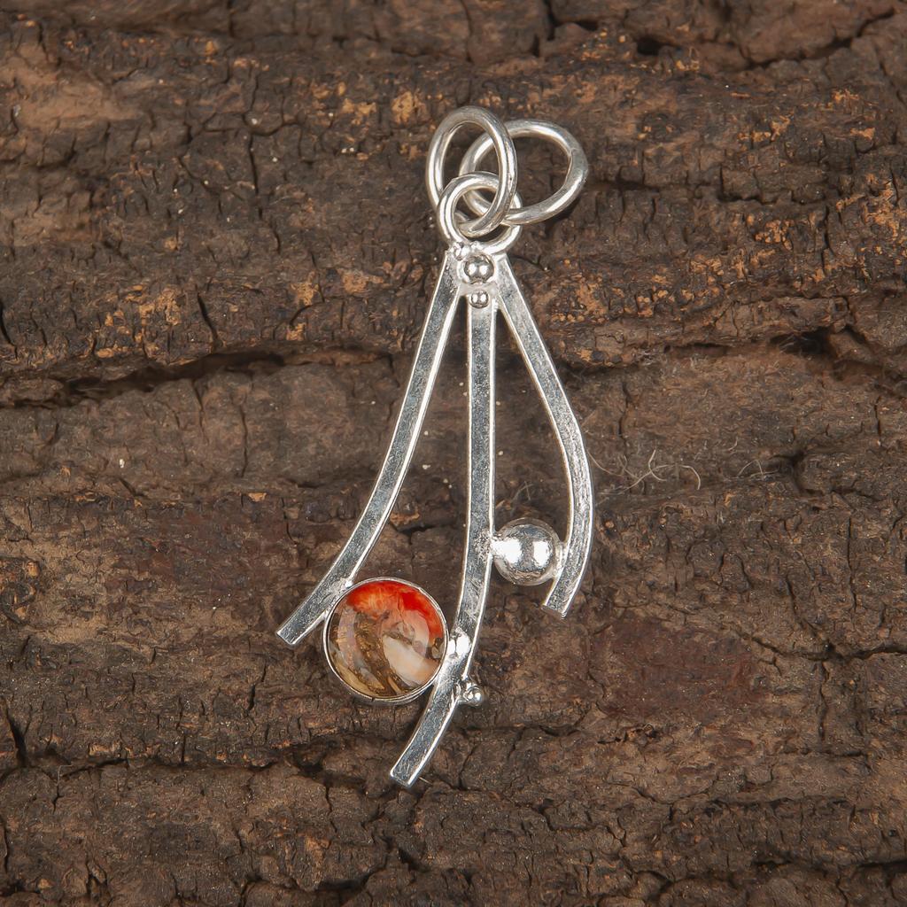 Orange Spiny Copper Turquoise Gemstone Silver Pendant, 925 Solid Sterling Silver Jewelry, Handmade Wonderful Silver Pendant For Wedding Gift