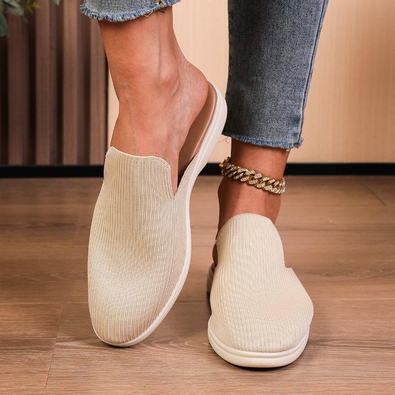 New Large-size Women's Shoes Summer Half-drag Fly-woven Flat-bottomed Slippers Women's Breathable Bag Head Lazy Cool Slippers Wish