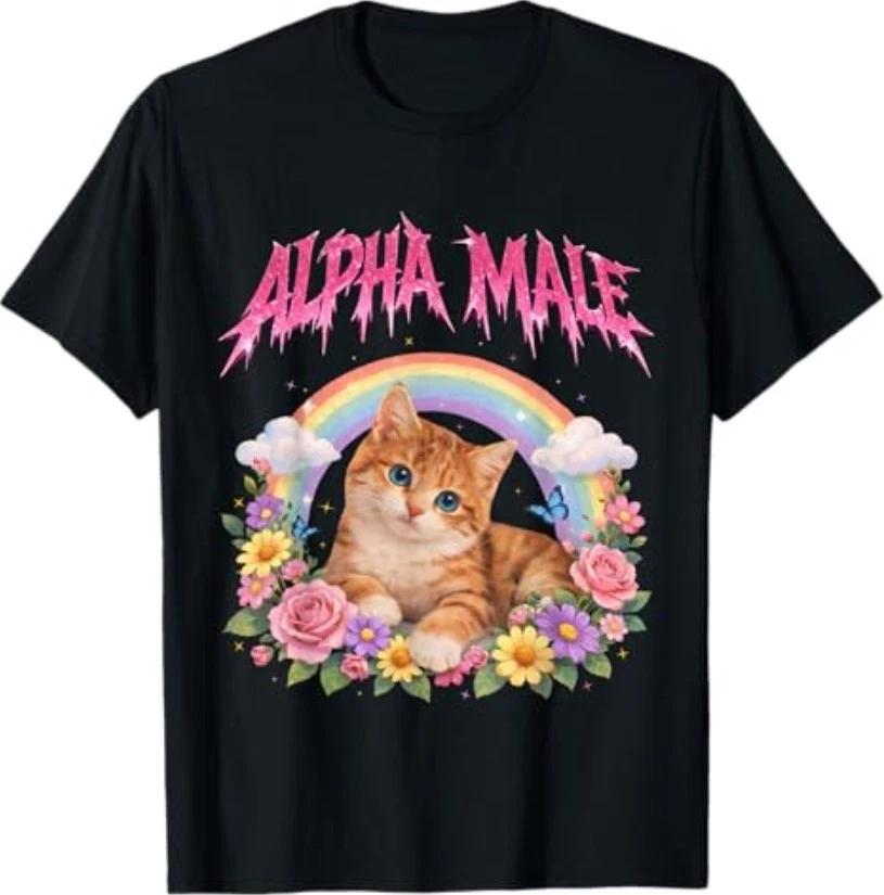 

Alpha Male Funny Kitten Rainbow Floral T-Shirt S
