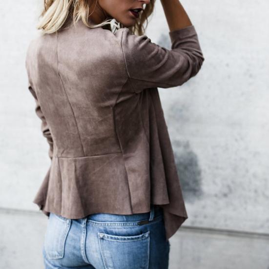 Kadın Moda Sonbahar Kış Düz Renk Yaka Yaka Uzun Kollu Ceket Mont