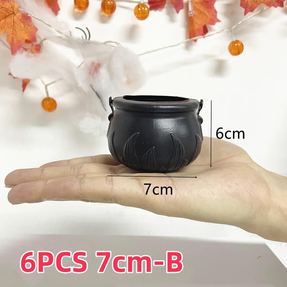 Halloween Candy Bucket Jar Trick Or Treat Black Plastic Cauldron Witch Bowls with Handle Halloween Party Decorations Props