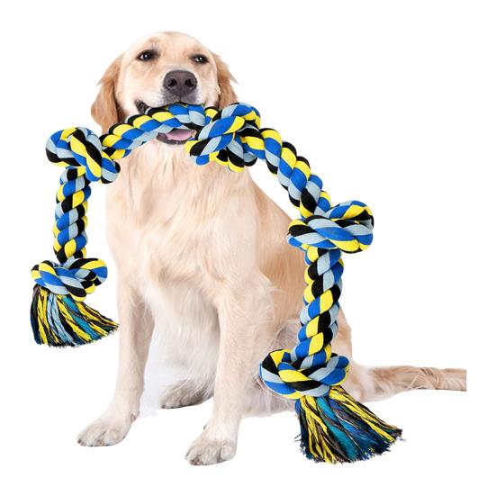 

Рождественская веревочная игрушка для собаки 5 узлов Прочная игрушка для перетягивания Веревка Неразрушимая веревочная игрушка для жевания собаки для агрессивных жевателей Собаки крупных пород Чистка зубов Перетягивание каната синий