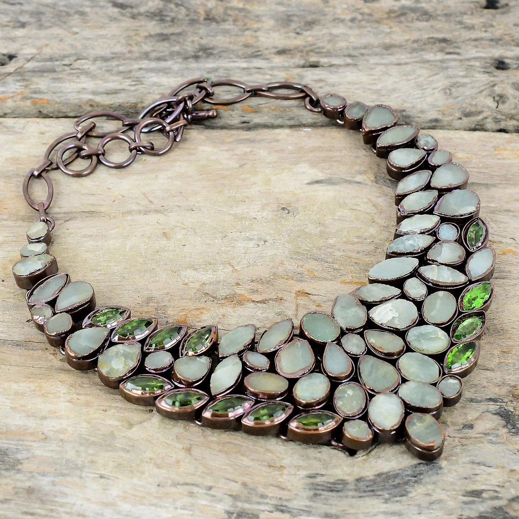 Aquamarine Rough Necklace Electroformed Copper Necklace Gemstone Adjustable Chain Necklace Peridot Necklace Handmade Jewelry Engagement Gift