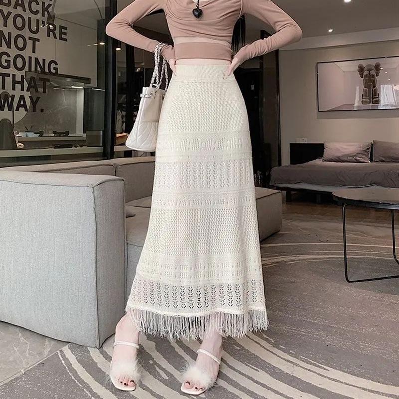 

Apricot Crochet Tassel High Waist Bodycon Skirt - Summer 2025 Niche Design One Size (Premium Version) абрикосовый