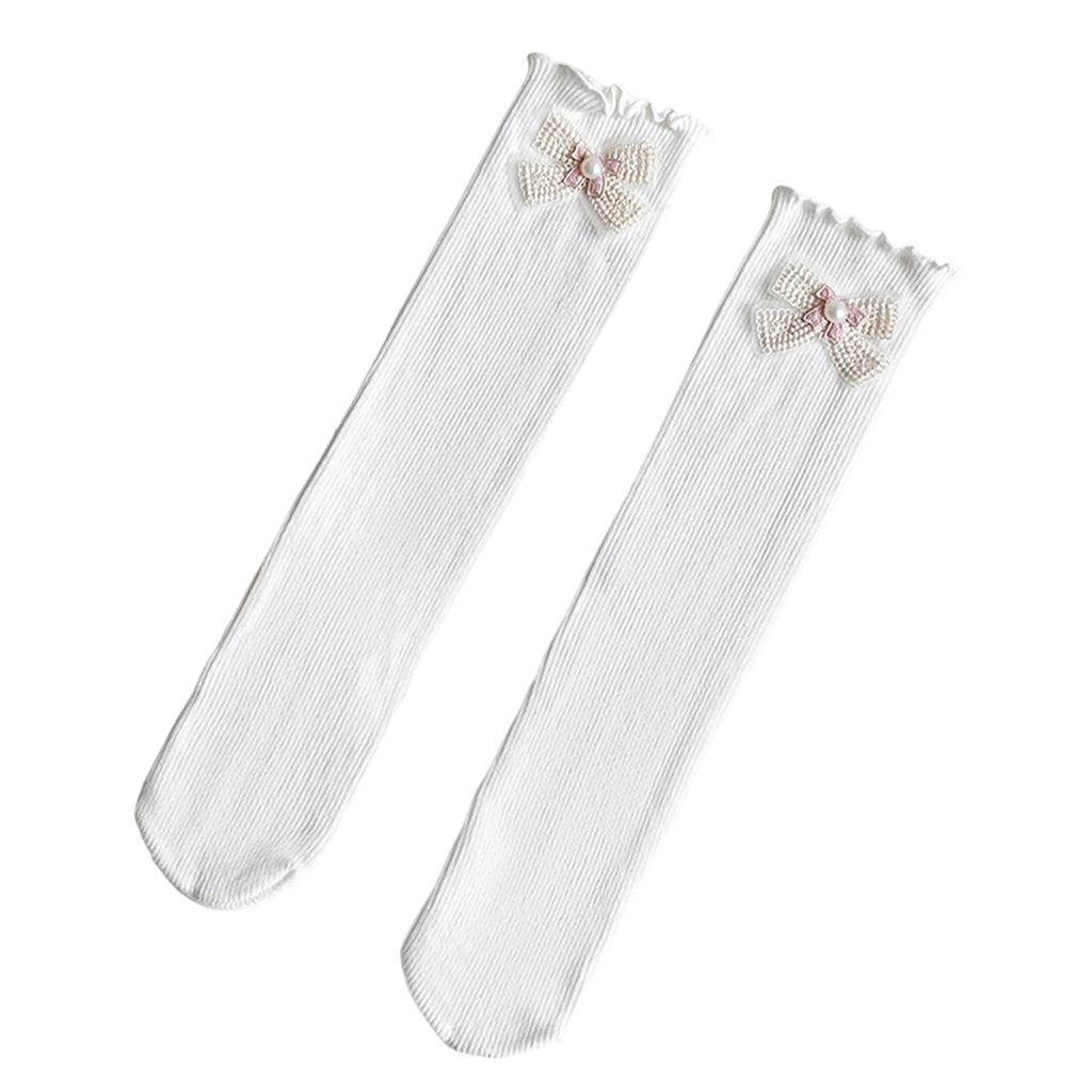 Children's Knee-high Socks With Bows And Lace Trim