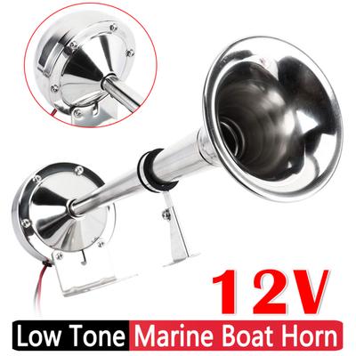12V Polished Stainless Steel Single Trumpet Horn Mounting Kit Low Tone Car Trumpet Air Horn for Marine Boat Truck Lorry Caravan