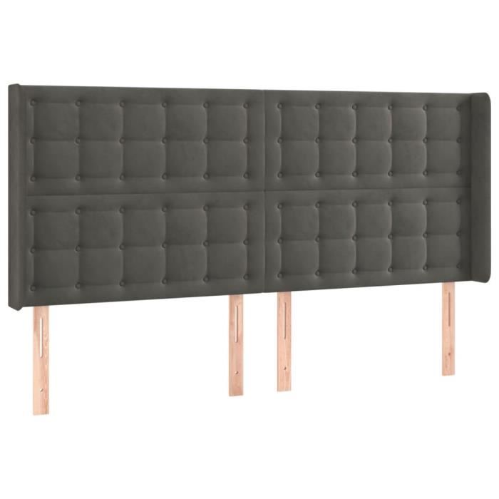 VidaXL Tête de lit avec oreilles Gris foncé 183x16x118-128 cm Velours3120075