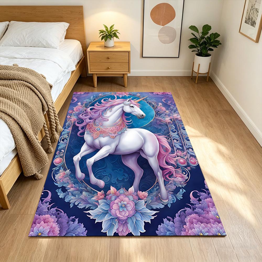 Moonlit Unicorn In Enchanted Forest Non-Slip Home Carpet Design for Office Decor Living Room Bedroom Gift
