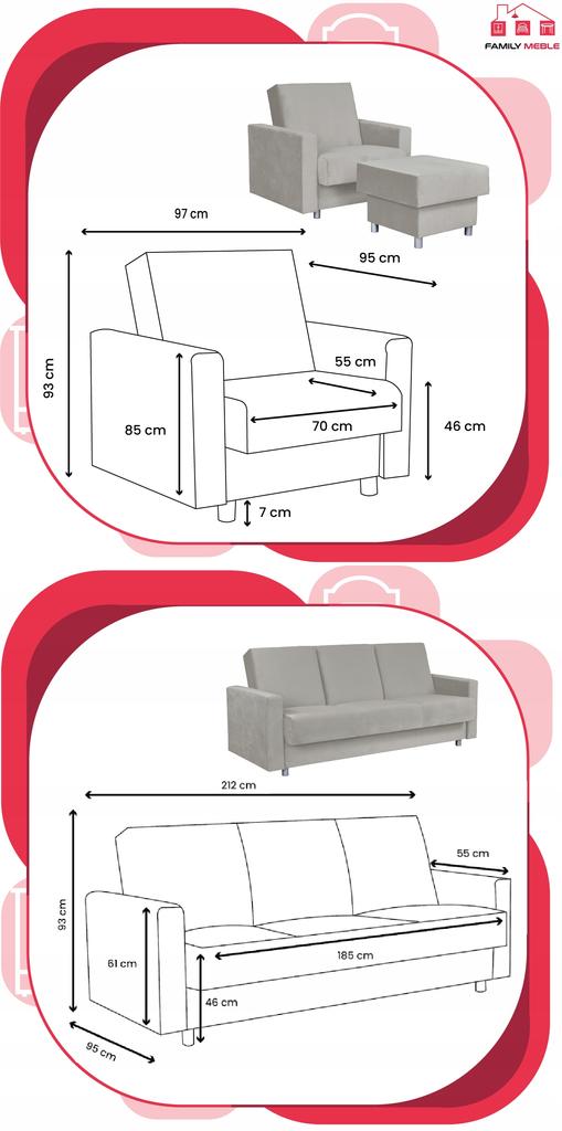 Alicja Lounge Furniture Set Sofa Armchairs Poufs Family Meble