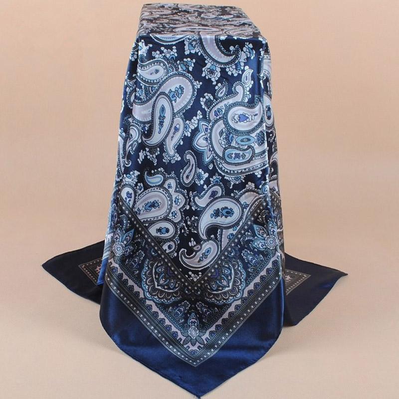 90X90Cm Head Scarf Women Luxury  Silk Square Scarf Foulard Satin Bandana Soft Neckerchief Hijab Hair Scarves For Ladies
