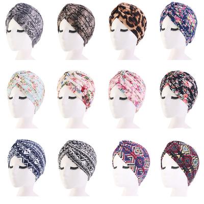Heiße Damen-Turbanmütze mit Leoparden- und Schlangenhaut-Blumenmuster, Beanie-Kopftuch, ethnisch gefärbt, Twist, geknotet, Schlafmütze gegen Haarausfall