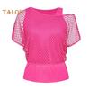 2Pcs/Set Vest Cover Up Set Solid Color Off Shoulder Fishnet Short Sleeve Cover Up O-Neck Sleeveless Vest Set