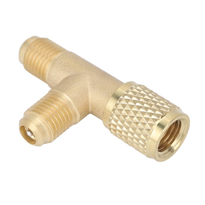 Conditioner Quick Coupler Tee Adapter with Valve Core Brass 1/4in SAE Sturdy Structure HAVC Tee Adapter for R22 R12 R134