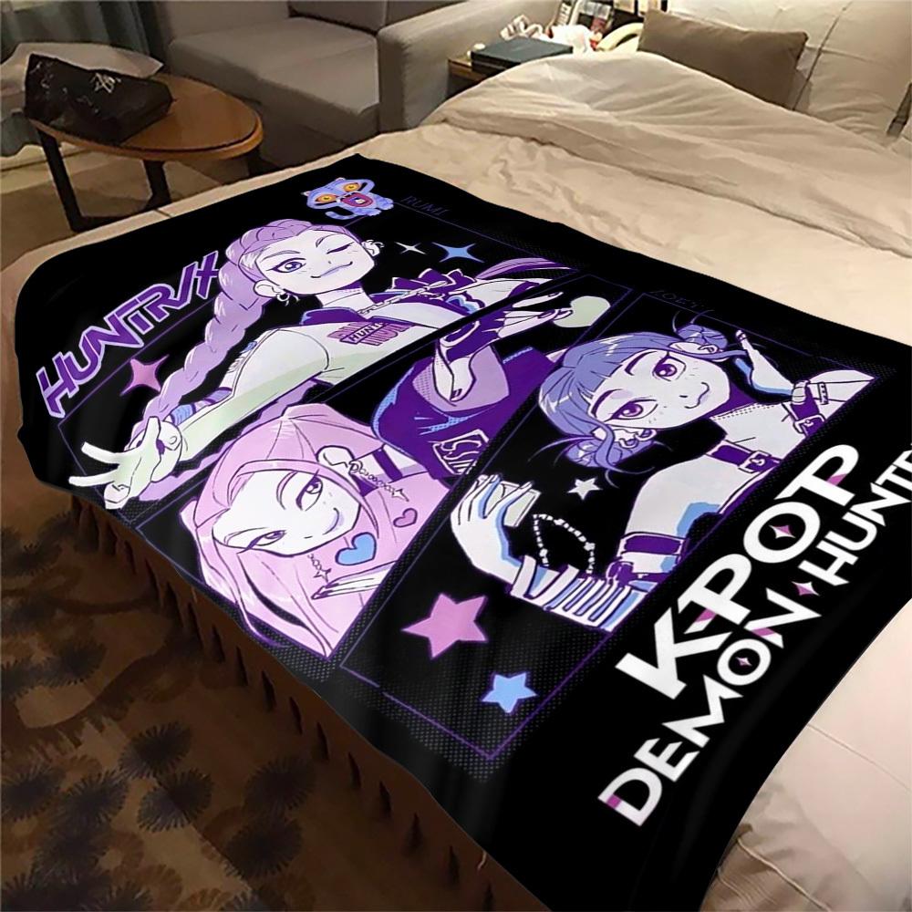 1Pc KPOP Demon Hunters Print Flannel Blanket, High quality Comfortable for All Seasons, Home Decor, Warmth and Comfort, Perfect for Christmas Gifts44