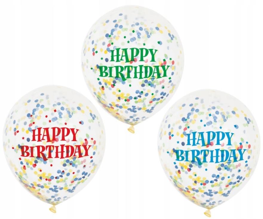 Balloon with Confetti Mix Color Birthday 12", 6 pcs