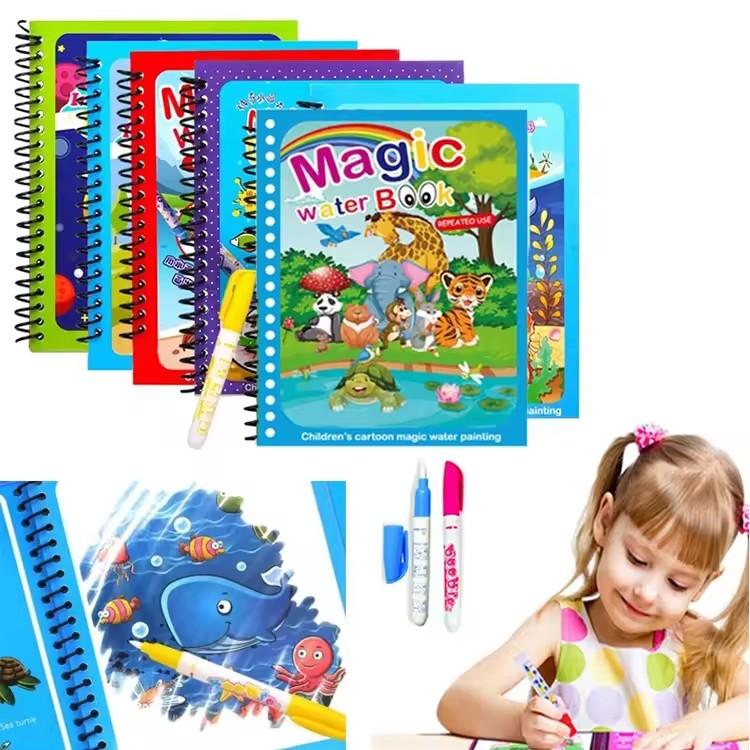 Barn Magisk Vattenritbok Vattenmålning & Färgläggning vattenritbok Med 1 Magisk Penna barnleksaker målning Pedagogiska Leksaker