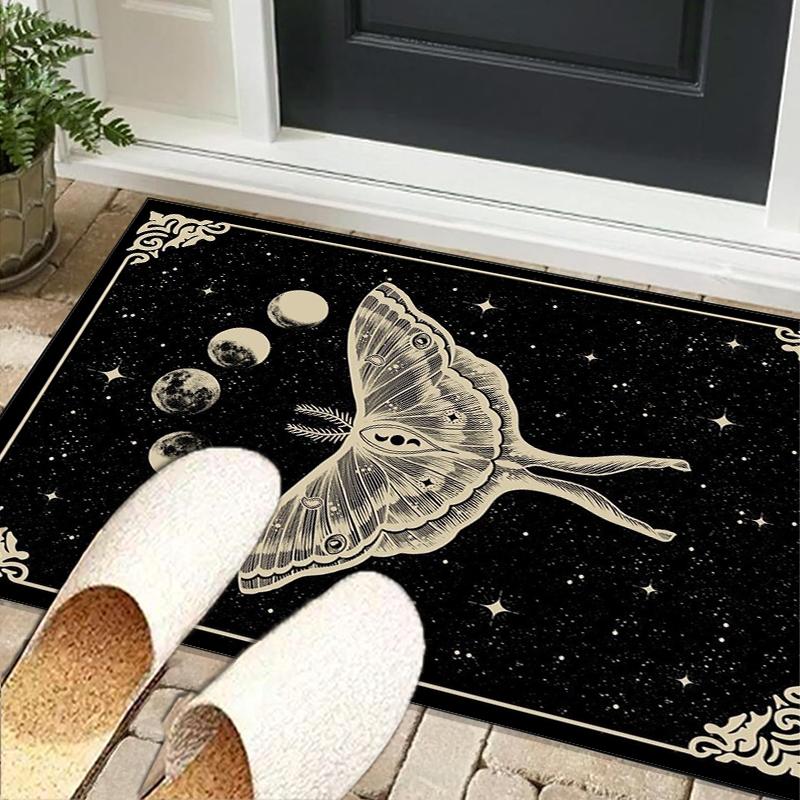 Gothic Moth And Skulls Office Rug Chair Mat, Entryway Carpet, Suitable for Front Door, Bedroom, Living Room, Desk, Holiday Gift