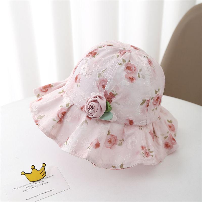 Girl's Treasure Hat Spring and Summer Thin Children's Fisherman Hat Princess Cute Sweet Beauty Preschool Children's Flower Sunshade Hat