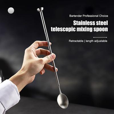 Silver Stainless Steel Retractable Bar Spoon Bartender Cocktail Mixing Spoon Tools Dessert Long Kitchen Tableware