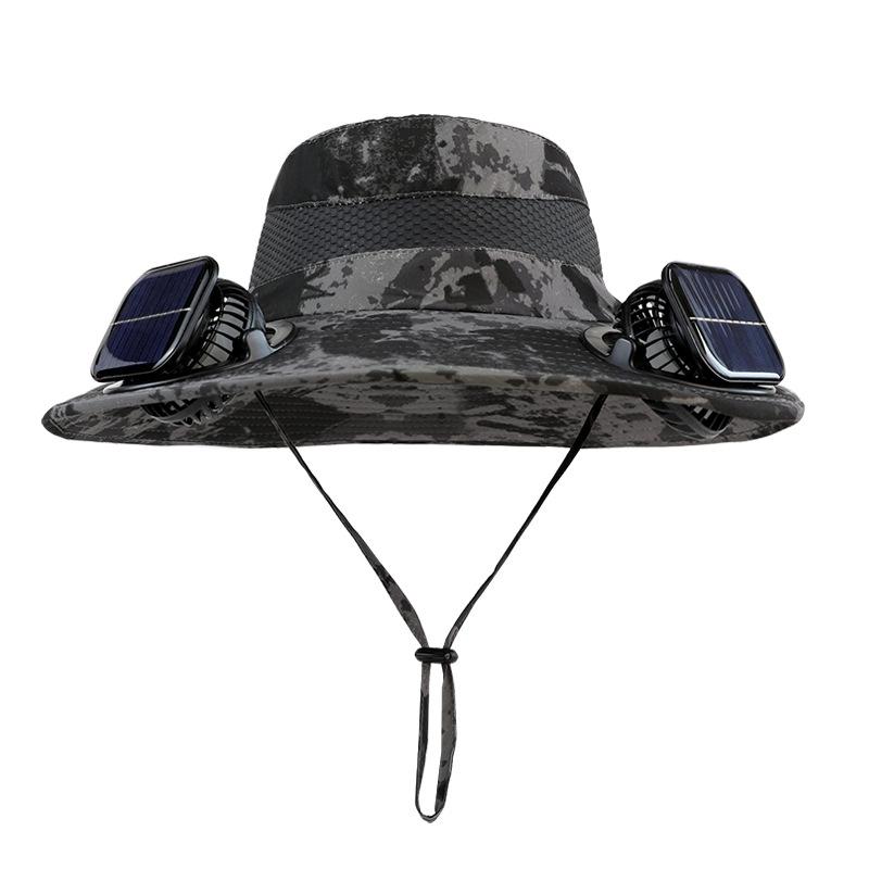 Dual fan solar hat summer outdoor mountaineering fishing sun protection visor hat camouflage big eaves men's bucket hat