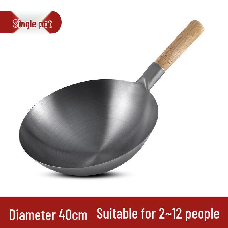 Zhangqiu Non-stick Cast Iron Wok with Large Ladle for Home & Restaurant Use - Suitable for Gas Stoves