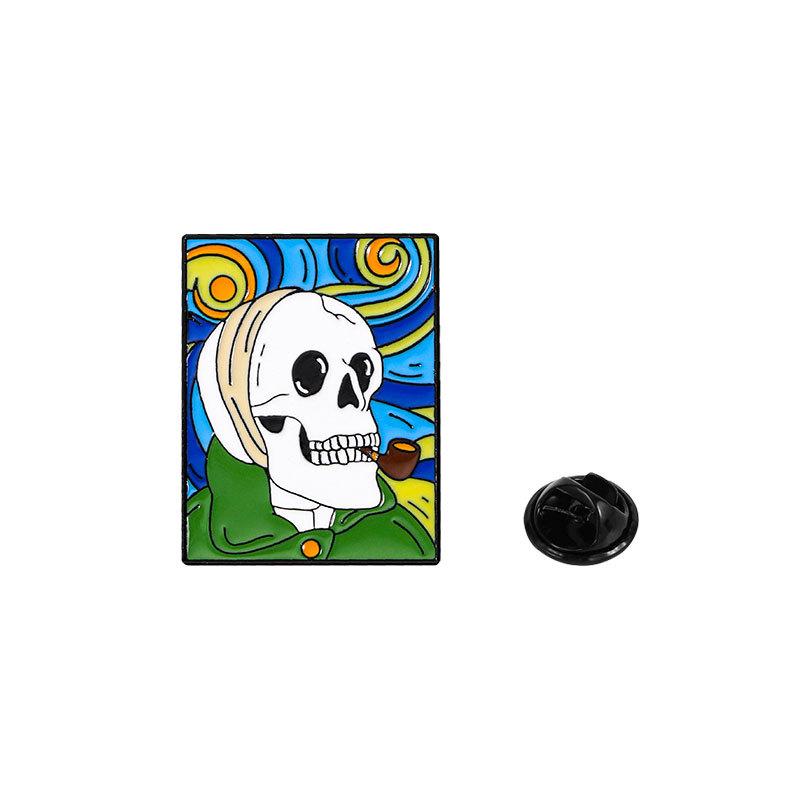 

New Horror Skull Halloween Badge Creative Oil Painting Cat Metal Dripping Oil Costume Accessories Brooch