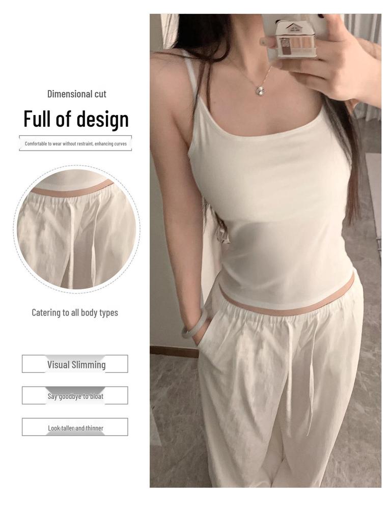 Women's White Linen High-Waisted Wide-Leg Pants - Spring Style, Drapey, Sun Protection, Cotton-Blend Casuals