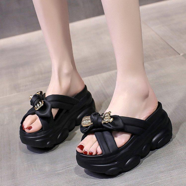 

Women s New Summer New Color Bow Thick-soled Muffin Slope Slope Cross Slippers Women s Shoes 39 чорний