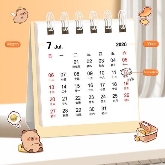2026 Mini Tischkalender Kawaii Delfin Bär Katze Bilder Bürodeko mit Spiralbindung